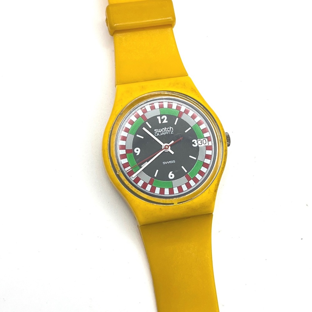 Swatch Yellow Racer GJ400 Vintage Swiss Quartz Watch Stranger Things Max Worn